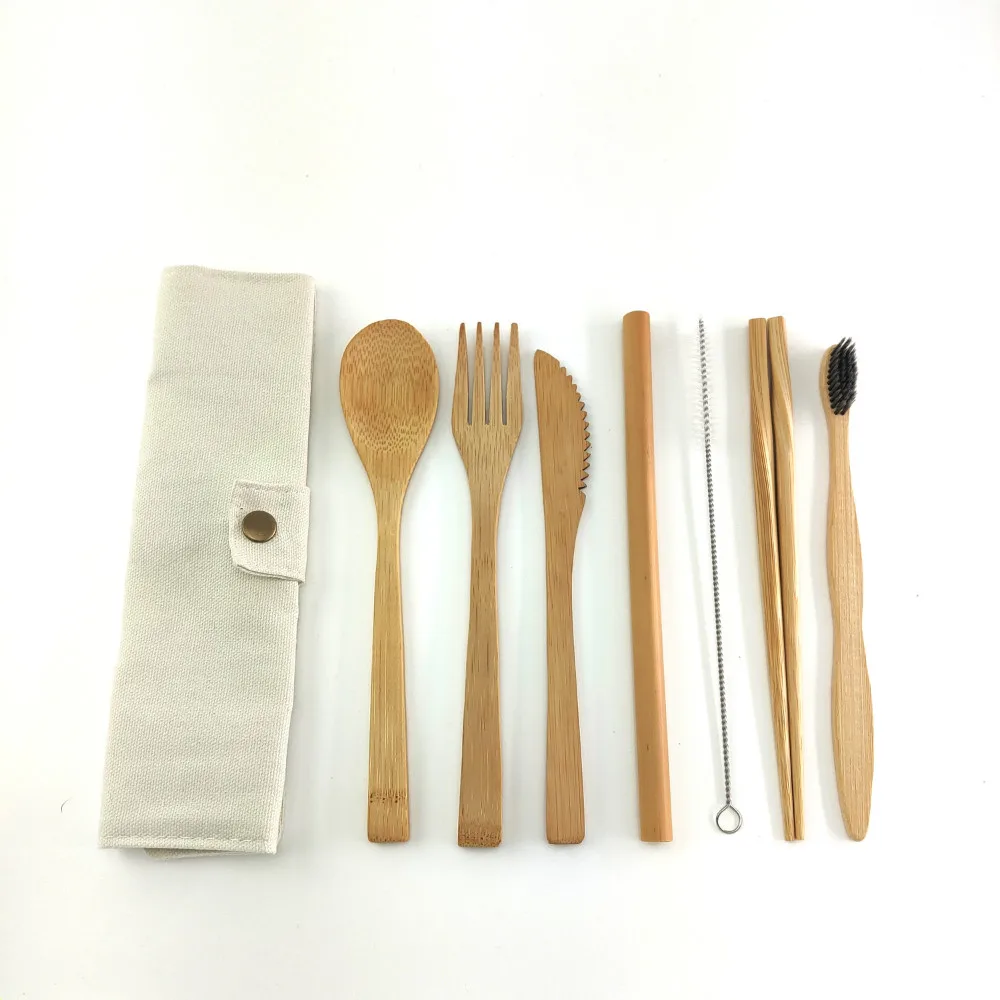 Reusable Organic Zero Waste Bamboo Utensils Fork Spoon Knife 7