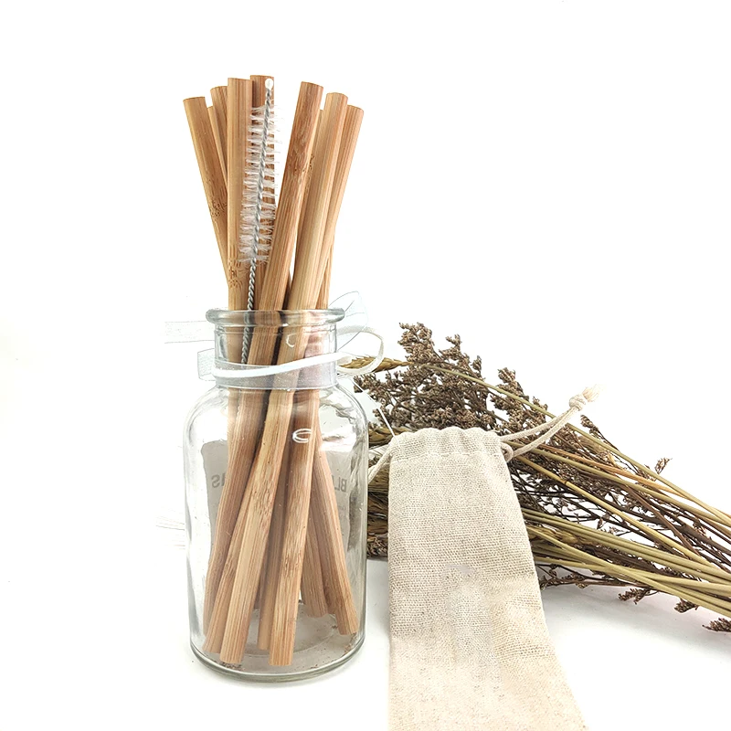 12Pcs Natural Organic Bamboo Straw Set Eco-Friendly products
