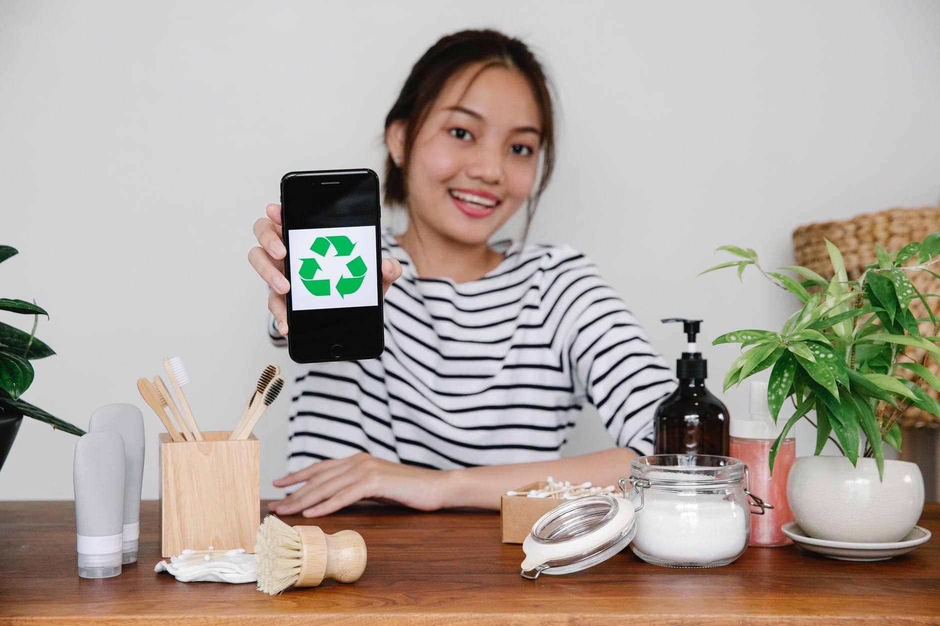 shop eco-friendly produts with asian woman