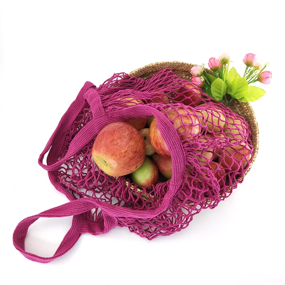 Portable Reusable Grocery Bags Fruit Vegetable Bag Washable Cotton Mesh String Organic Organizer Handbag Short Handle Net Tote 27